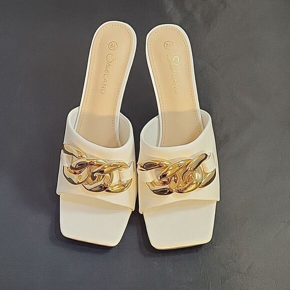 BRAND NEW SHOELAND SQUARE TOE SLIP-ON FOOT OPEN TOE GOLD CHAIN LINKING S…G1 - Picture 4 of 16